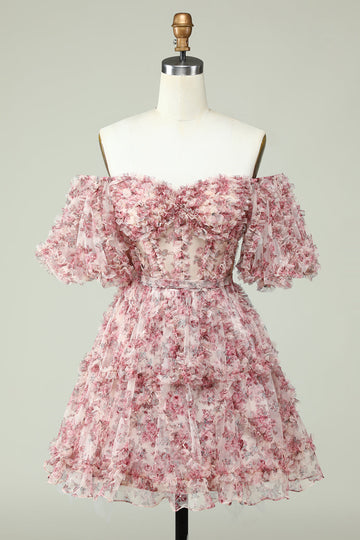 Vestido de bienvenida Off the Shoulder con estampado floral